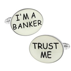 Oval brass cufflinks - "I'M A BANKER TRUST ME"Cufflinks