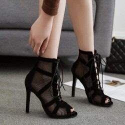 Sexy high heel sandals - ankle length pumps - hollow-out mesh - lace upSandals