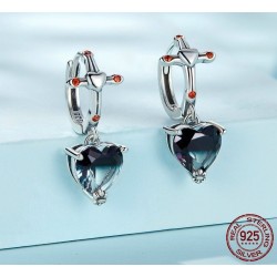 Round silver earrings - cross - black crystal dangle heart - 925 sterling silverEarrings
