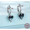 Round silver earrings - cross - black crystal dangle heart - 925 sterling silverEarrings