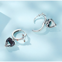 Round silver earrings - cross - black crystal dangle heart - 925 sterling silverEarrings