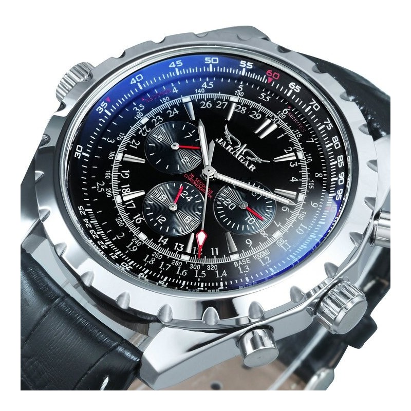 JARAGAR - automatic mechanical watch - 3 sub-dial - leather strapWatches