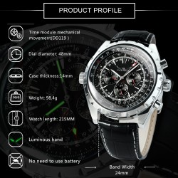 JARAGAR - automatic mechanical watch - 3 sub-dial - leather strapWatches