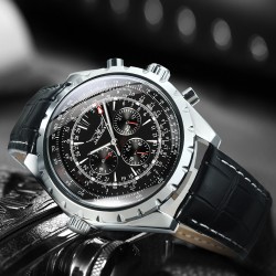 JARAGAR - automatic mechanical watch - 3 sub-dial - leather strapWatches