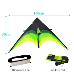 Super large kite - black - green - with line - 160 cmKites