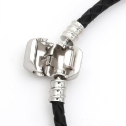 Leather bracelet - with metal charm bead - magnetic buckleBracelets