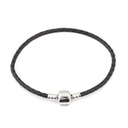 Leather bracelet - with metal charm bead - magnetic buckleBracelets