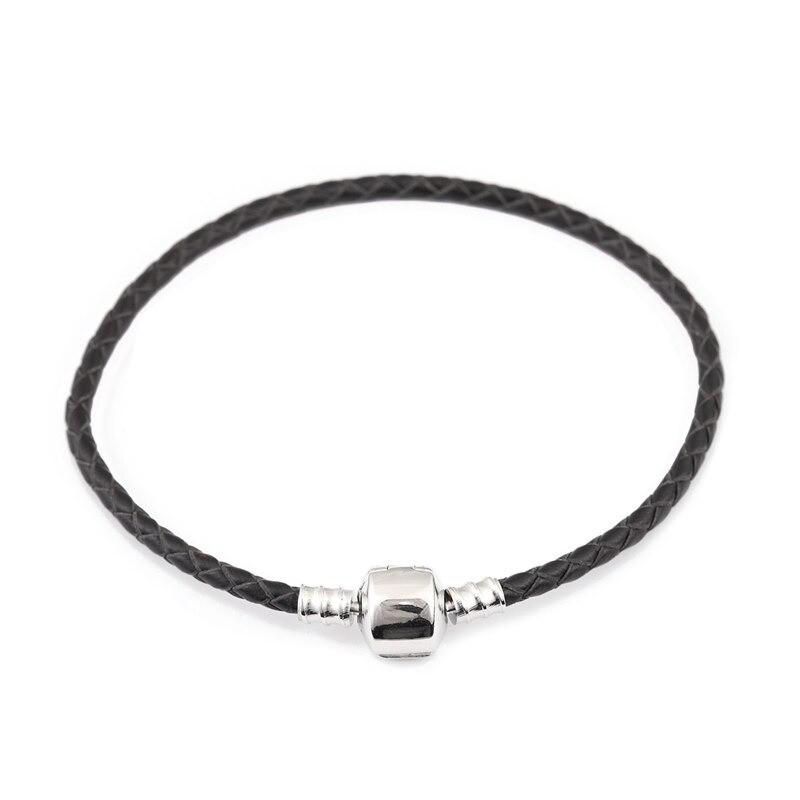 Leather bracelet - with metal charm bead - magnetic buckleBracelets