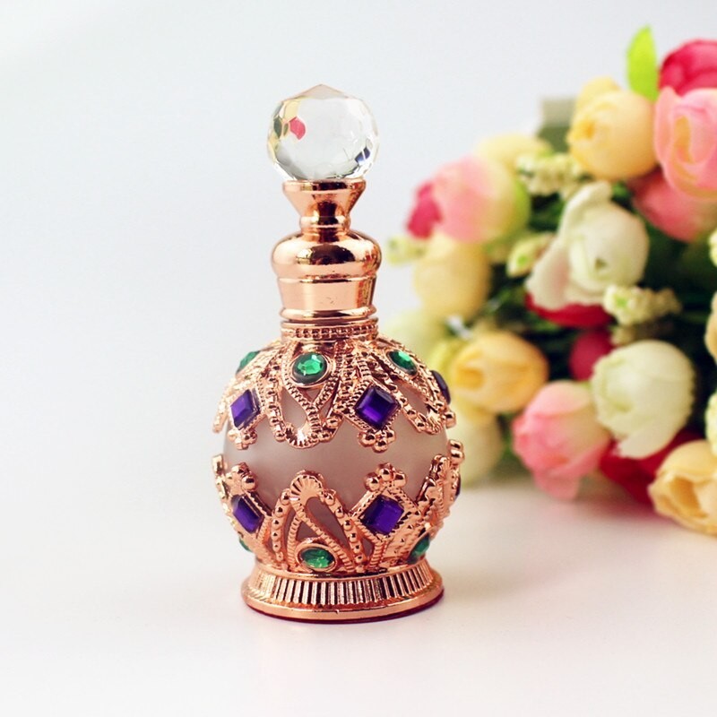Vintage metal perfume bottle - with glass dropper - crystals - 15 mlPerfumes