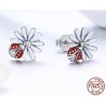 White daisy / crystal ladybug earrings - 925 sterling silverEarrings