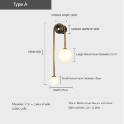 Modern wall lamp - double glass ball - gold iron - LED G9 - AC90-260VWall lights