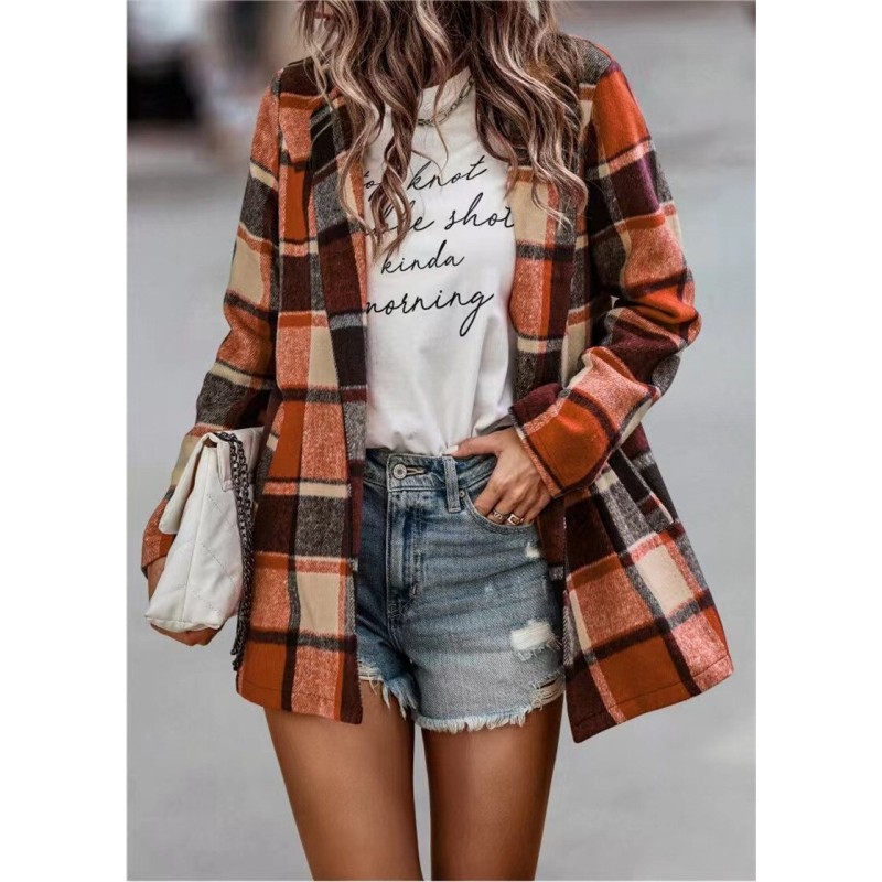 Trendy plaid jacket - short coatJackets
