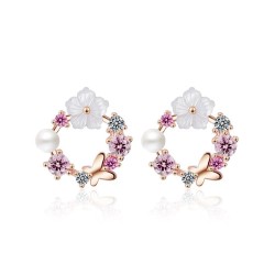 Small round earrings - butterfly - flowers - pearl - cubic zirconia - 925 sterling silverEarrings