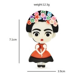 Mexican / African girl - acrylic broochBrooches
