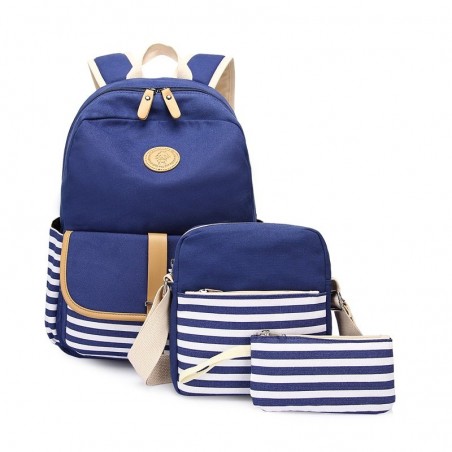 Striped canvas backpack - schoolbag - 3 pieces setBags