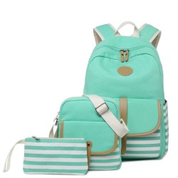 Striped canvas backpack - schoolbag - 3 pieces setBags
