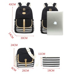 Striped canvas backpack - schoolbag - 3 pieces setBags