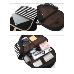 Striped canvas backpack - schoolbag - 3 pieces setBags