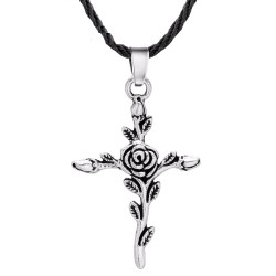 Rose cross pendant - rope necklaceNecklaces