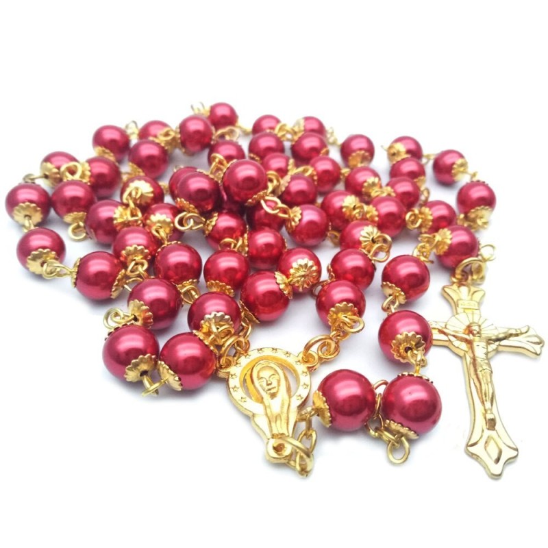 Red / white pearl beads rosaryNecklaces
