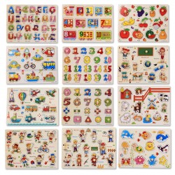 Montessori wooden puzzle with handles - educational toyEducational