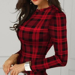 Sexy long sleeve mini dress - plaid designDresses