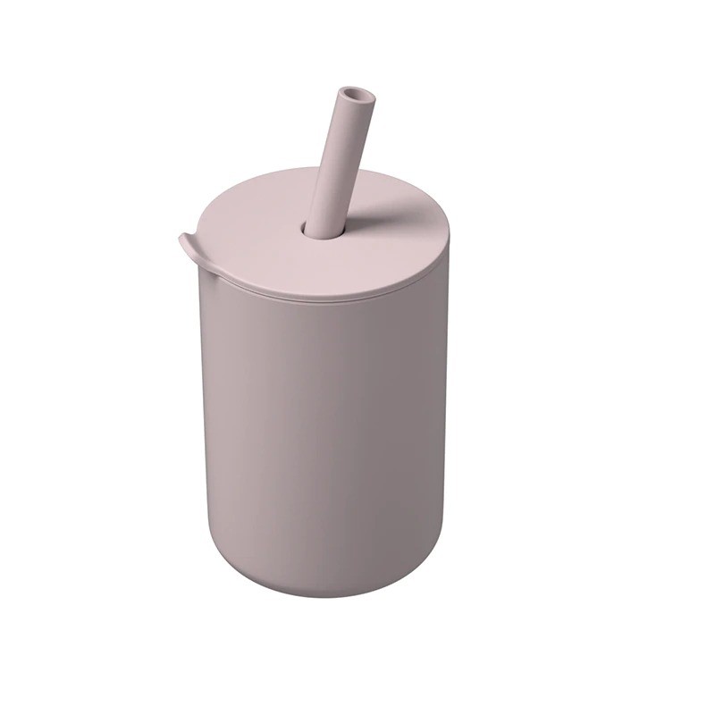 Kids silicone drinking cup - cold / hot water - with straw - leakproof - BPA free - solid colorBaby