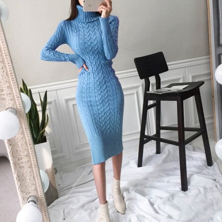 Knitted winter dress - with turtleneckDresses