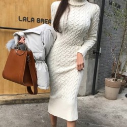 Knitted winter dress - with turtleneckDresses