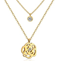 Double chain necklace - flower / crystal pendantNecklaces