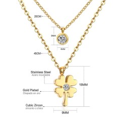Double chain necklace - flower / crystal pendantNecklaces