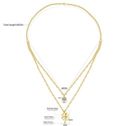 Double chain necklace - flower / crystal pendantNecklaces