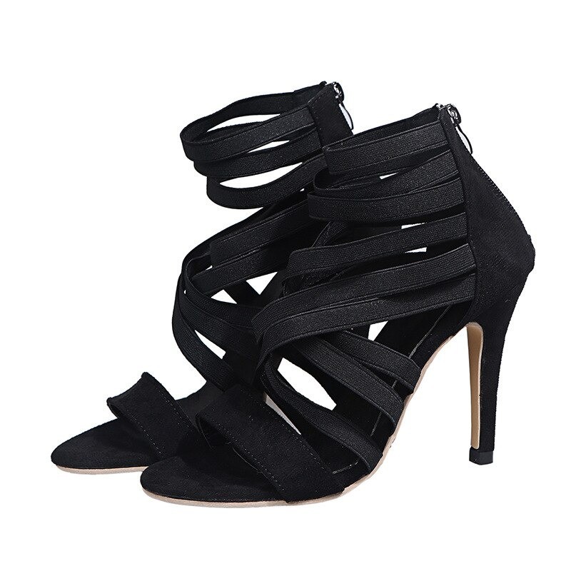 Crossed-strips high-heel pumps - ankle-length - back zipperHigh heels