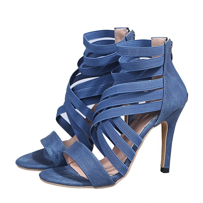 Crossed-strips high-heel pumps - ankle-length - back zipperHigh heels