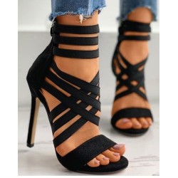 Crossed-strips high-heel pumps - ankle-length - back zipperHigh heels
