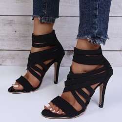 Crossed-strips high-heel pumps - ankle-length - back zipperHigh heels