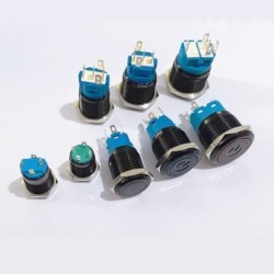 Black push button switch LED - waterproof - momentary self-reset - 12mm / 16mm / 19mm / 22mm - 5V / 12V / 220VSwitches