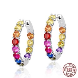 Elegant hoop earrings - with colorful crystals - 925 sterling silverEarrings