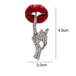 Crystal brooch - red lips / Be Quiet gestureBrooches