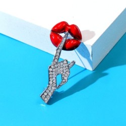 Crystal brooch - red lips / Be Quiet gestureBrooches