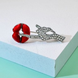 Crystal brooch - red lips / Be Quiet gestureBrooches