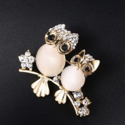 Double owl brooch - opal / crystalsBrooches