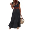 Elegant maxi dress - hollow out embroidery lace - short sleeveDresses