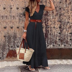 Elegant maxi dress - hollow out embroidery lace - short sleeveDresses