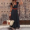 Elegant maxi dress - hollow out embroidery lace - short sleeveDresses