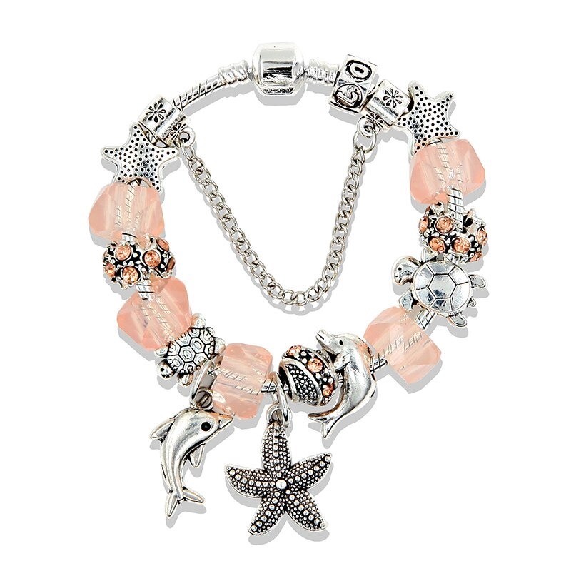 Stylish silver bracelet - starfish / dolphin / beads / turtle - crystalsBracelets