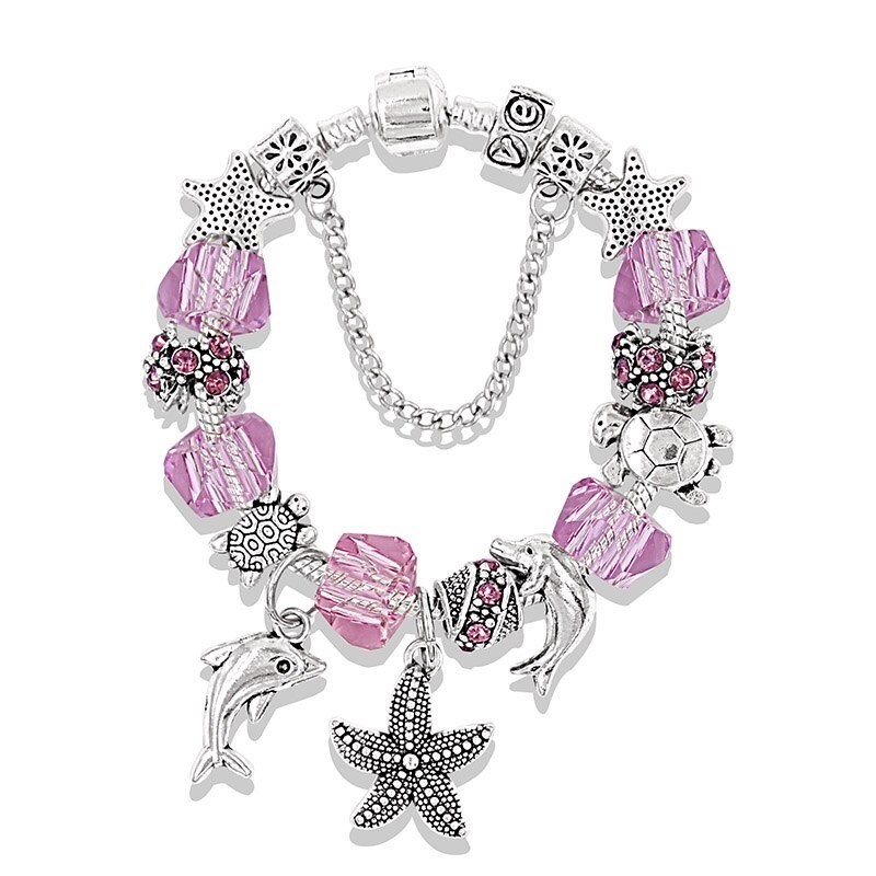 Stylish silver bracelet - starfish / dolphin / beads / turtle - crystalsBracelets