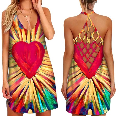 Sleeveless mini dress - sexy back straps - hip-hop printDresses