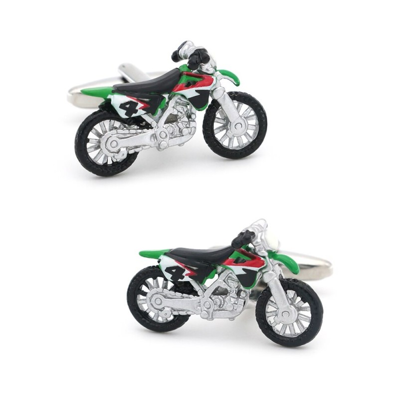Modern cufflinks - green motorcycleCufflinks