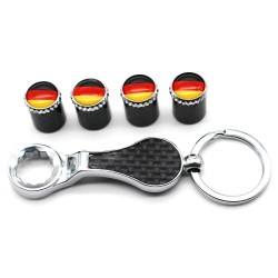 Car wheel valves - metal caps - with wrench - keychain - German flagValve caps